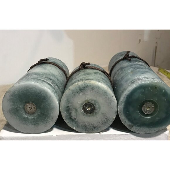 Set Of 3 Pillar Candles Handmade Rustic Blue Teal With Twine Accent Nautical - Picture 5 of 10